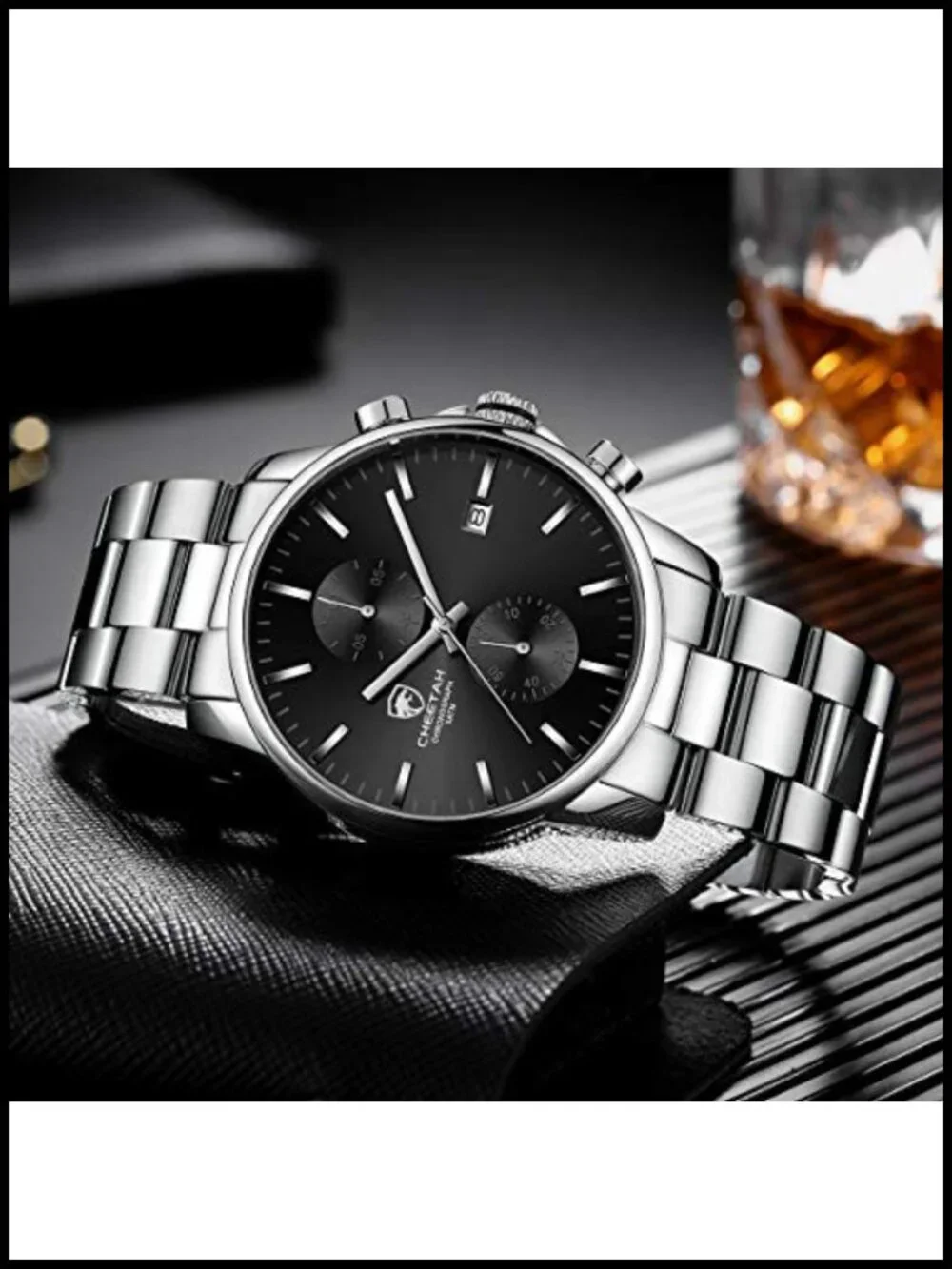 Men's Quartz Chronograph Watch Stainless Steel Waterproof 30m Auto Date